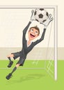 Football goalkeeper catches ball. Penalty kick in soccer Royalty Free Stock Photo