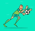 Football goalkeeper catches the ball, vector illustration