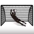 A football goalkeeper at the gate is catching a ball, silhouette