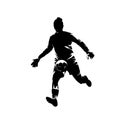 Football goalkeeper kicking ball, isolated vector silhouette. Woman playing soccer