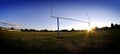 Football Goalposts Goal Posts at Sunset Sky and Bleachers Sunstar Evening Time