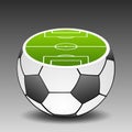 Football ground placed on soccer ball. Royalty Free Stock Photo