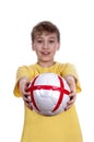 With a football in a hand Ã¢â¬Â¦ Royalty Free Stock Photo