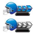 Football helmet on blue and white arrow banners