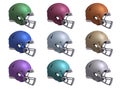 Football helmets side view in various colors isolated on white