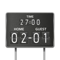 Football or hockey mechanical scoreboard with time and result display isolated on white background. Concept sport