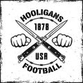 Football hooligans vintage emblem with two knives