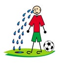 Cartoon footballer soccer man crying after failure. Vector.