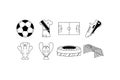 Football icon set. Soccer web signs. Black lne style web icons. Flat vector illustration isolated on white background Royalty Free Stock Photo