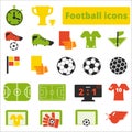 Football icons set flat