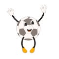 Football jumping ball groovy character. Soccer retro mascot. Cartoon sport equipment isolated on white background. Championship Royalty Free Stock Photo