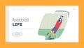 Football Life Landing Page Template. Goalkeeper Jump and Catching Ball Defend Gates in Soccer Tournament