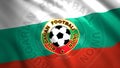 Football logo on flag of country. Motion. Beautiful emblem of football team on flag of country. Waving flag of Bulgarian