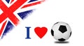Football love with UK flag background Royalty Free Stock Photo