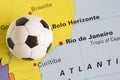 Football On Map Of Brazil To Show 2014 Rio FIFA World Cup Tournament Royalty Free Stock Photo