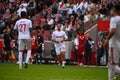 The football match of Bundesliga 1.FC Koeln vs VfB Stuttgart at Rhein-Energie-Stadion Royalty Free Stock Photo