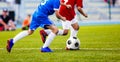 Football Match for Children. Kids Playing Soccer Tournament Game Royalty Free Stock Photo