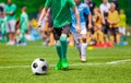 Football Match for Children. Kids Playing Soccer Tournament Game Royalty Free Stock Photo