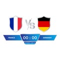 Football match scoreboard with shield shape blue color lower thirds template for sports like soccer and football. France VS Royalty Free Stock Photo