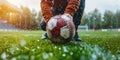 Football match at the stadium in a dynamic styl