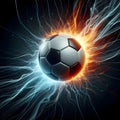 Football ball moving through space with energy flowing out, sports power concept