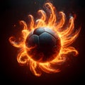 Football ball moving through space with fire energy flowing out, sports power concept