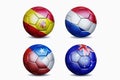Football national team flags on soccer balls Royalty Free Stock Photo