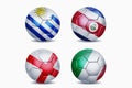 Football national team flags on soccer balls Royalty Free Stock Photo