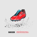 Football One Boot on a White background. Vector Outline of Soccer Boot with scribble doodles