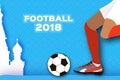 Football 2018 in paper cut style. Origami world championship on blue. Football cup. Soccer boots. Russian architecture Royalty Free Stock Photo