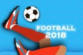 Football 2018 in paper cut style. Origami world championship on blue. Football cup. Soccer boots. Sport. Royalty Free Stock Photo