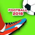 Football 2018 in paper cut style. Origami world championship on green. Football cup. Soccer boots. Sport. Royalty Free Stock Photo