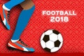 Football 2018 in paper cut style. Origami world championship on red. Football cup. Soccer boots. Sport. V Royalty Free Stock Photo