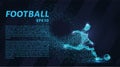 Football of the particles. Soccer is made up of dots and circles. Blue soccer player on dark background