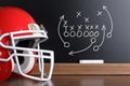 Football play strategy drawn out on a chalk board Royalty Free Stock Photo