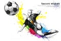 Football player. Soccer silhouette hand drawn sketch illustration