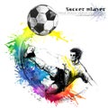 Football player. Soccer silhouette hand drawn sketch illustration Royalty Free Stock Photo