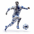 Intricate Body-painted Male Playing Football On White Background