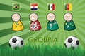 Football Player and Flags for championship 2014 on grass background and soccer ball Royalty Free Stock Photo