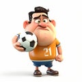 Football player, footballer, soccer player, athlete, funny cartoon 3d illustration on white background