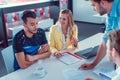 Football player with his lawyers and advisors negotiating transfer deal Royalty Free Stock Photo