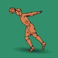 Football player hitting the ball with his head, silhouette,drawing on a green background, Royalty Free Stock Photo