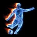 Football player hologram isolated on dark background. The concept of sports betting, football, gambling, online broadcast of Royalty Free Stock Photo