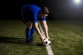 Soccer player about to kick the football