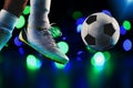 Football player ready to kicks the soccer ball at the stadium Royalty Free Stock Photo