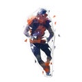 Football player running with ball, low poly vector illustration. American football, team sport