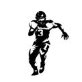 Football player, running quarterback, isolated vector silhouette, front view