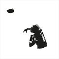 Football player throws ball, isolated vector silhouette, ink drawing, rear view, football logo