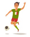 Football player vector illustration.Sports man with ball. National spanish flag original colors