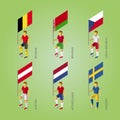 Football players with flags: Belgium, Belarus, Czech Republic, A Royalty Free Stock Photo